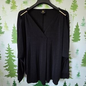 JM Collection Cold-Shoulder Hardware Jersey Top.